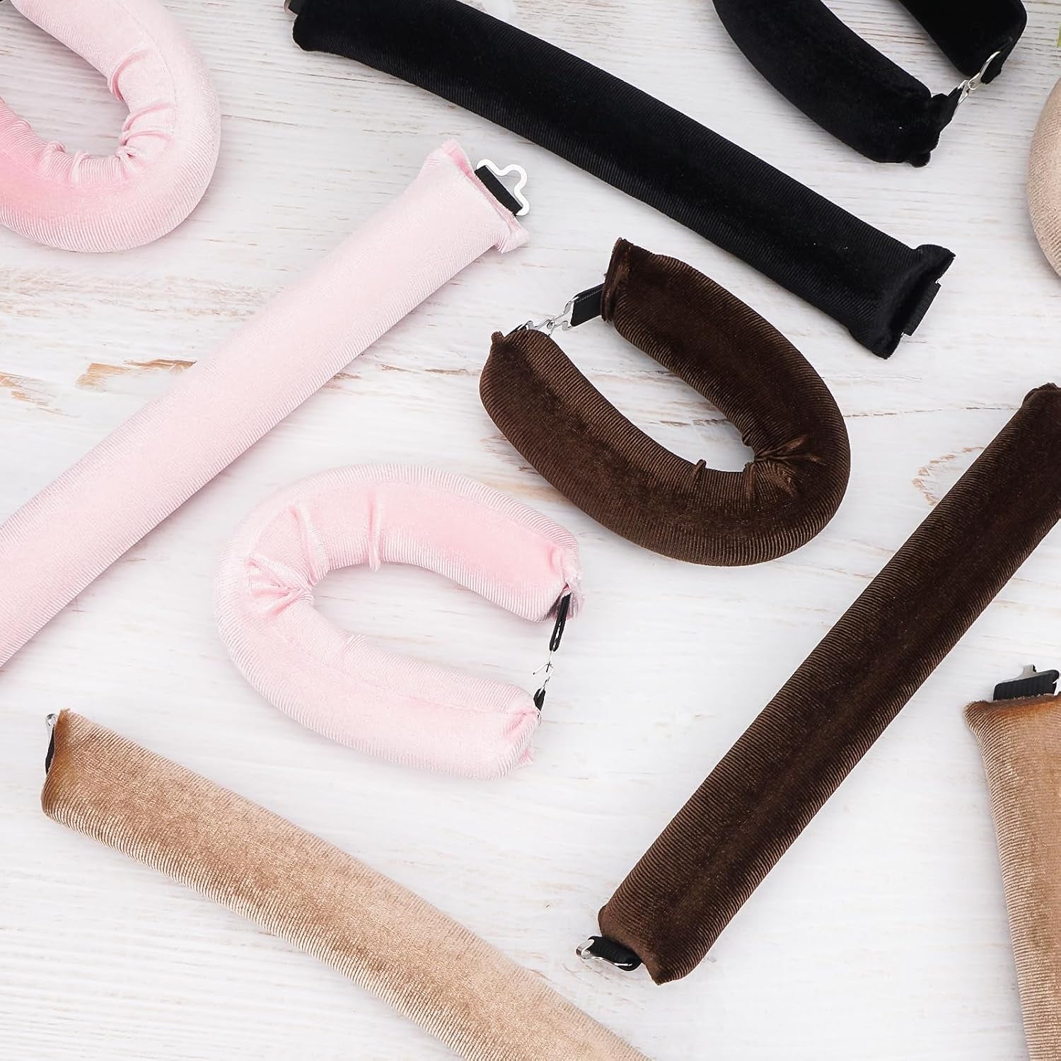 4Pcs Heatless Hair Curler, Overnight Heatless Curls Blowout Rods, Flexi Rods with Hook, Extra Thick Hair Curlers to Sleep in No Heat Curling Headband for Women Girls Long - Khaki