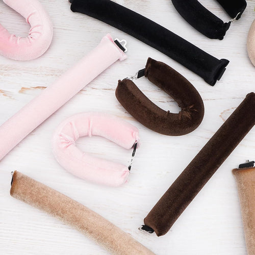 4Pcs Heatless Hair Curler, Overnight Heatless Curls Blowout Rods, Flexi Rods with Hook, Extra Thick Hair Curlers to Sleep in No Heat Curling Headband for Women Girls Long - Khaki